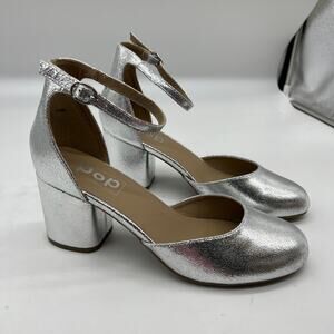 Pop Womens Gal Block Heel Silver Pumps Size 10M